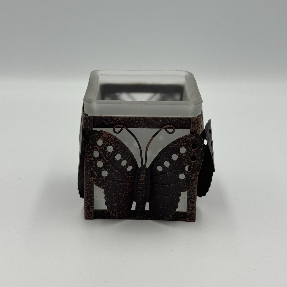 Butterfly Metal & Frosted Glass Candle Holder Rustic Farmhouse Decor‎